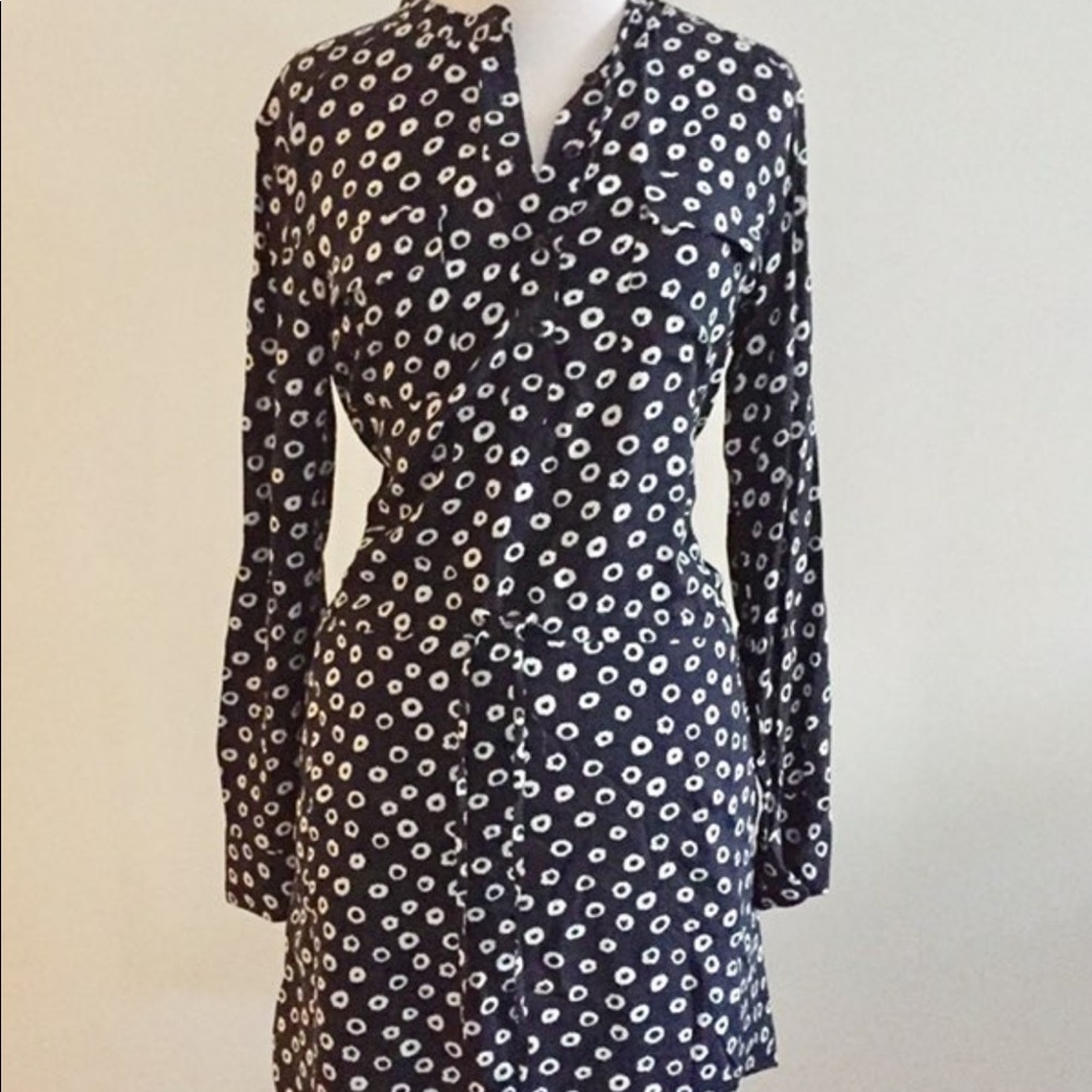 Loft Drawstring Waist Navy and White Dress